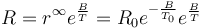 R = r^{\infty}e^{\frac{B}{T}} = R_{0}e^{-\frac{B}{T_{0}}}e^{\frac{B}{T}}